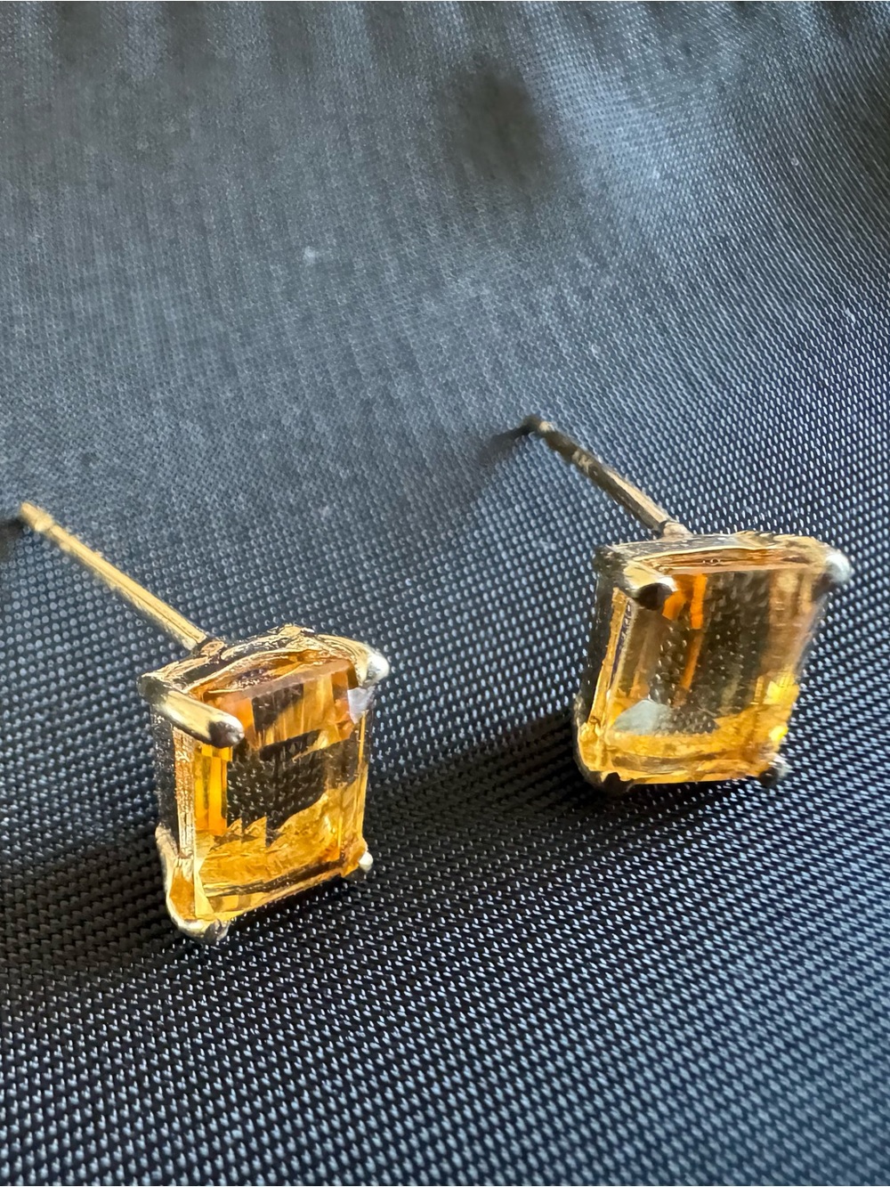 Vintage Estate 14k Emerald Cut Citrine Stud
Earrings - Warm Yellow Gold Tone